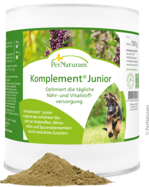 Komplement® Junior - toevoer van voedingsstoffen en vitale stoffen voor puppy's en jonge honden 500 g